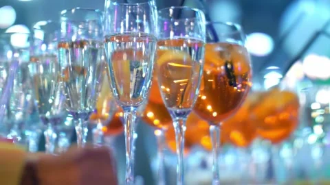 Close up at the served table with different cakes and soft drinks Stock Footage 151265789