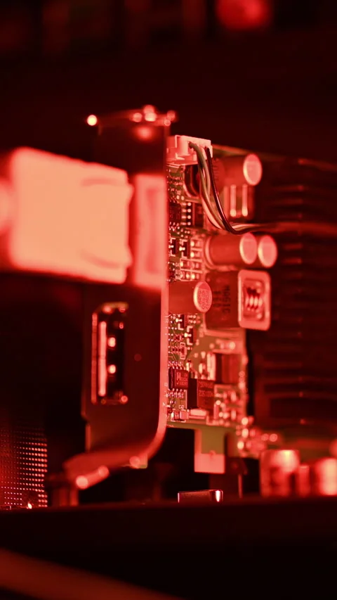 Close up of a server with flashing colourful lights in a data center. Vertical Stock Footage 287379092