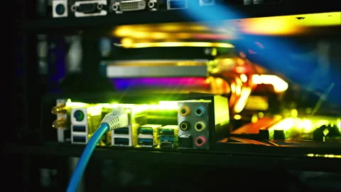 Close up of a server with flashing colourful lights in a data center Stock Footage 287405263