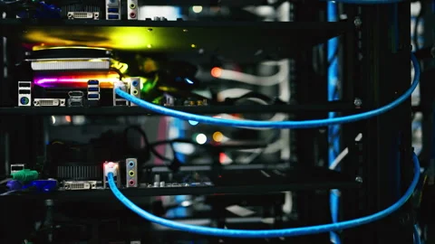 Close up of a server with flashing colourful lights in a data center Stock Footage 287405300