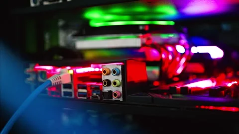 Close up of a server with flashing colourful lights in a data center Stock Footage 287405689