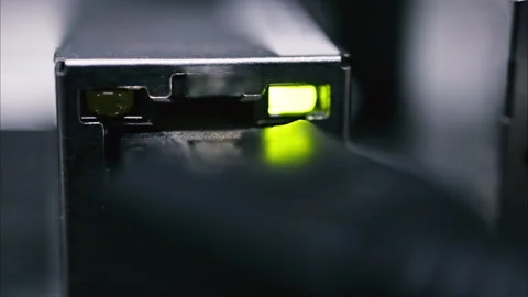 Close up of a server with flashing colourful lights in a data center Stock Footage 287405825