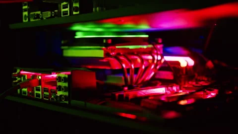 Close up of a server with flashing colourful lights in a data center Stock Footage 287406130