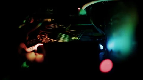 Close up of a server with flashing colourful lights in a data center Stock Footage 287413713