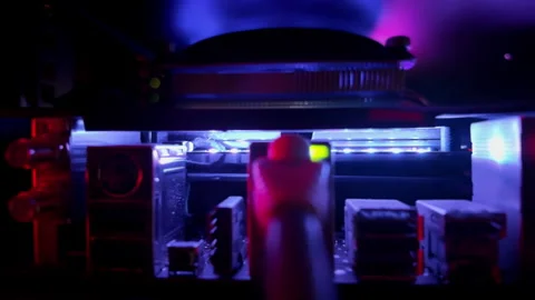 Close up of a server with flashing colourful lights in a data center Stock Footage 289842230