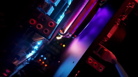 Close up of a server with flashing colourful lights in a data center Stock Footage 289842534