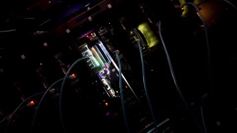 Close up of a server with flashing colourful lights in a data center Stock Footage 289844420