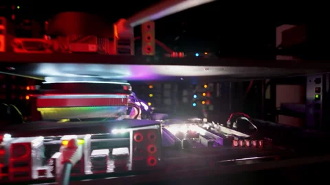 Close up of a server with flashing colourful lights in a data center Stock Footage 289846672