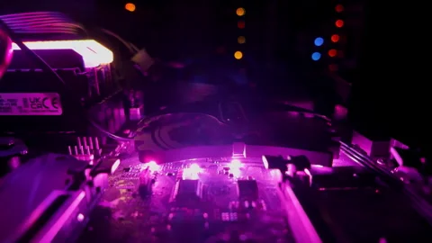 Close up of a server with flashing colourful lights in a data center Stock Footage 289849173