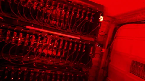 Close up of a server with flashing red lights in a data center Stock Footage 289846369