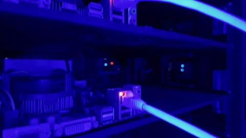 Close up of a server with flashing red lights in a data center Stock Footage 290018227