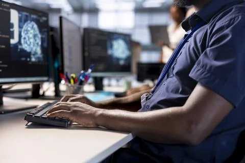 Close up of server hub expert creating AI systems Foto stock