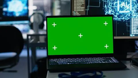 Close up of server hub mockup laptop tracking rigs processing machine learning Stock Photos