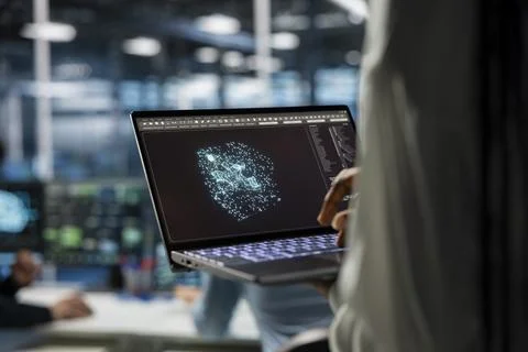Close up of server hub worker optimizing performance with AI assistant analysis Stock Photos
