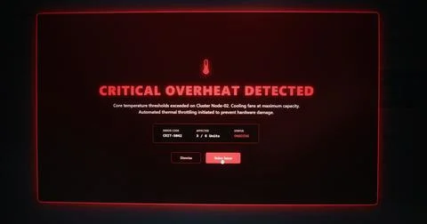 Close Up of Server Performance Dashboard Showing Critical Overheat Warning Фото
