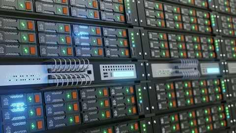 Close the server rack cluster in the data center Video stock 128644914