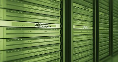 Close Up Server Racks In a Modern Data Center. 3D Render. Stock Illustration