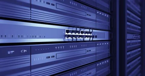 Close Up Server Racks In a Modern Data Center. 3D Render. イラスト素材