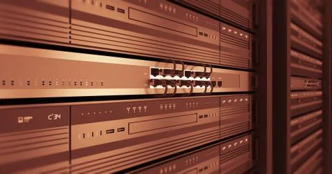 Close Up Server Racks In a Modern Data Center. 3D Render. Stock Illustration