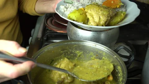 Close up serving homemade Aji de pollo. Typical peruvian food  Stock Footage 140296810