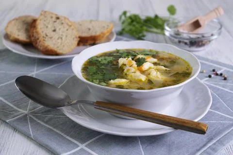 Close-up serving of vegetarian vegetable soup Stock Photos