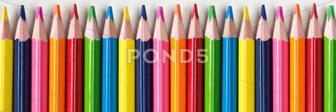 Close-up set of colored pencils Stock Photos