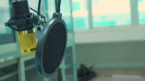 Close-up, a set of devices talking through the microphone during the stream. Int Stock Footage 141406558