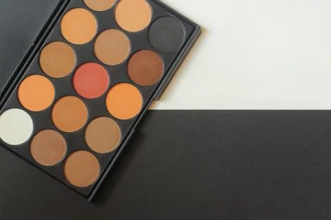 Close up.set of eyeshadow on black - white background Stock Photos