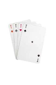Close up set of Four Aces combination playing cards isolated on white backgro Stock Photos