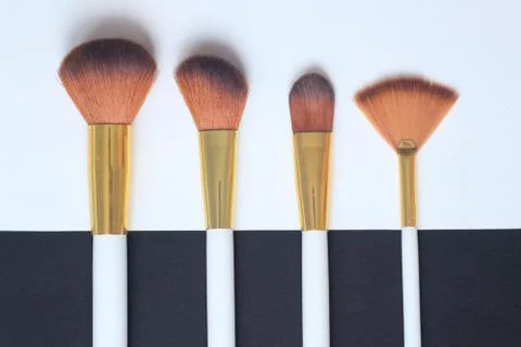 Close up. set of makeup brush set on black and white background Stock Photos