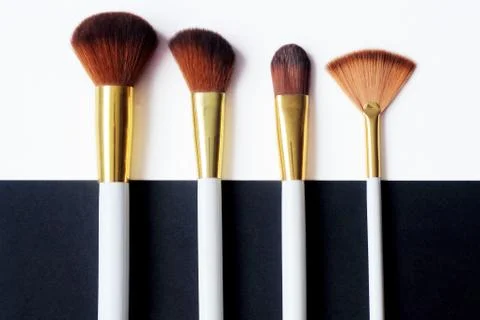 Close up. set of makeup brush set on black and white background Stock Photos