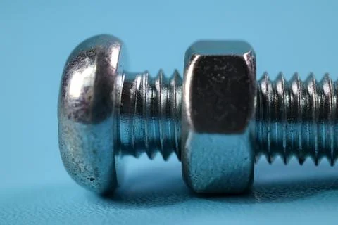 Close up set of nut and bolts Stock Photos