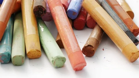 Close-up of a set of pastel crayons paint. Colorful chalks. Accessories for p Видео 106565552