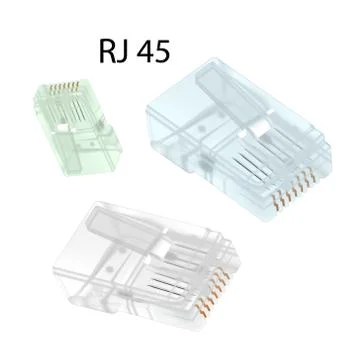 Close-up set rj-45 connectors isolated on white background. Vector Stock Illustration