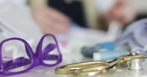 Close-up of sewing accessories. Stock Footage 140983900