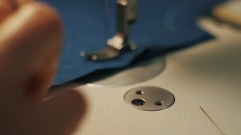 Close-up of sewing machine and fabric Video stock 152954603
