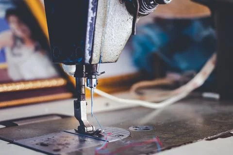 Close up of sewing machine, old sewing machine, vintage style Stock Photos