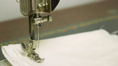 Close up sewing machine stitching white cloth with black thread Stock-Footage 237365585