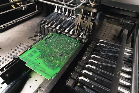 Close up of SFD surface-mount device working on PCB printed circuit board Stock Photos