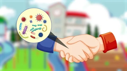 Close up of shaking hands, Spreading of bacteria and virus animation. 库存影片 234250270