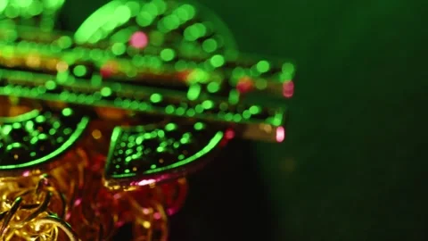 Close up shallow depth dollar sign bling necklace in green and purple. Stock Footage 245696735