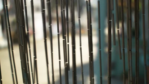 Close Up Shallow Depth Outdoor Bamboo Curtain Swaying In The Wind Stock Footage 116674442