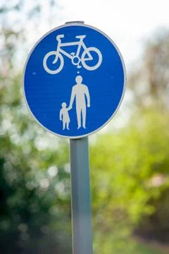 Close up of a shared use cycle and pedestrian route sign, in a rural setting, Stock Photos