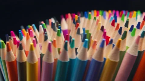 Close-up of sharpened multi-colored pencils for drawing in a circle motion. Stock Footage 235024609