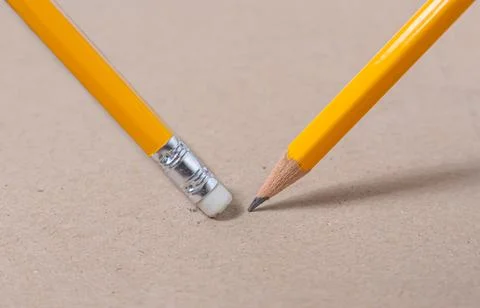 Close up of a sharpened pencil and eraser pencil, Stock Photos