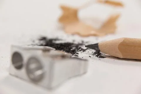 Close-up of sharpener and pencil Stock-Fotos