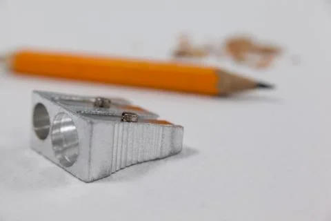 Close-up of sharpener and pencil Stock-Fotos