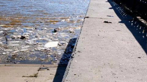 Close up sheets of ice floating on the Ob River. Stock Photos