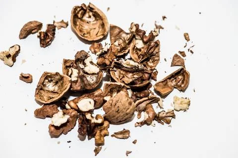 Close-up of shelled walnuts background 写真素材