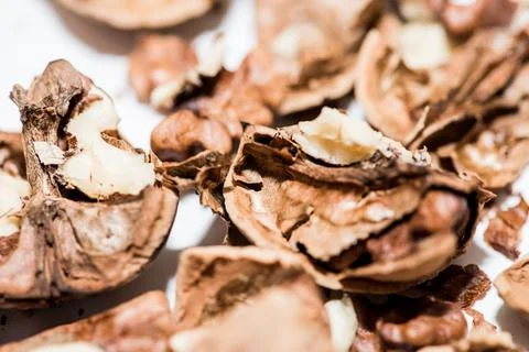 Close-up of shelled walnuts background Foto stock